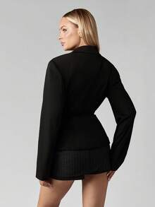 MISSGUIDED Damen Blazer Professionelle Geschäfts Formelle Bürokleidung Gürtel Langarm Tailliert Winter Slim Fit Maßgeschneidert Einzelner Knopf Revers Kragen Stilvolle Abendmode - Schwarz - Übersicht 2