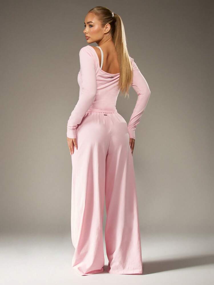 Missguided x Playboy Christmas Long Sleeve Henley Top With Wide Leg Pants