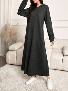 Lacomfia Áo nỉ có mũ trùm đầu dệt kim màu trơn họa tiết tổ ong dành cho nữ - Xám - Xem 7