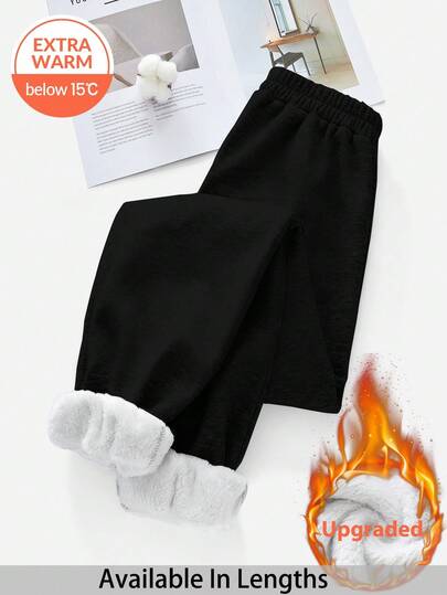 SHEIN Tall CURVE 加大码羊毛紧身裤，女式保暖内衬灰色运动裤，厚实保暖，适合深冬穿着