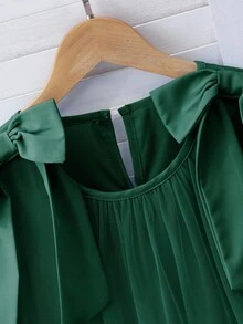 Elegant Fashion Ruffle Trim Pearl Decor Mesh Girls Dress - Dark Green - View 3