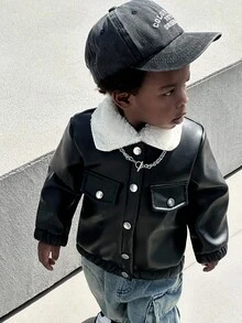 SHEIN Áo khoác lông giả cổ cho bé trai/bé gái, thời trang dạo phố thường ngày, phù hợp cho mùa thu/đông - màu đen - Xem 8