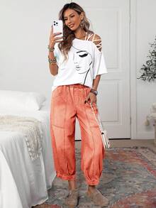 EMERY ROSE Quần Jeans Lantern Vintage Giặt Thường Size Lớn - trái cam - Xem 4