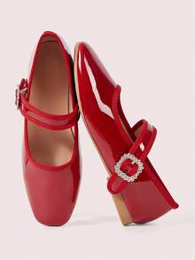 CUCCOO DOLLMOD Women's Solid Color Glossy Buckle Design Casual Flat Loafers - Burgundy - View 2