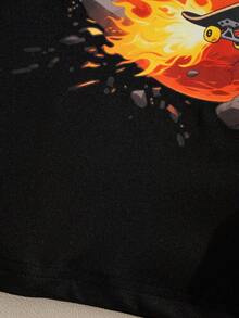 Explorewe Tween Boy Casual Cartoon Astronaut Skateboard Print Crew Neck Long Sleeve T-Shirt Fall Winter - Black - View 5