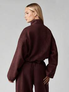 MISSGUIDED 女士麂皮短款夹克，棕色立领拉链前襟，轻薄外套，秋冬时尚休闲街头风，高领松紧腰，圣诞节 - 紅色 - 查看 2