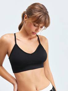 Áo ngực thể thao hở lưng không dây LOUNGEISTA 1 mảnh dệt kim liền mạch gợi cảm dành cho nữ - màu đen - Xem 6