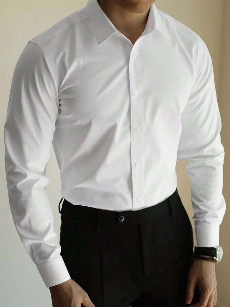 Manfinity Homme Plus Size Men's Plain Casual Long Sleeve Shirt, Autumn, For Fall