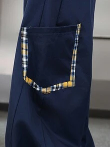 ROMWE MEN Men's Plaid Patchwork Casual Pants, Collegiate Style, Fall - Multicolor - View 7