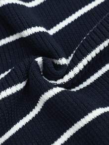 SHEIN Maternity Contrast Color Striped Long Sleeve Sweater Dress - Navy Blue - View 8