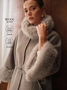 MOTF PREMIUM WOOL CONTRAST FAUX FUR OVERCOAT - Mocha Brown - View 2