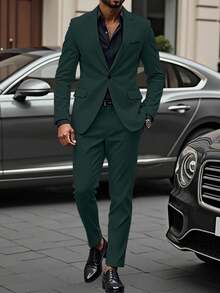 Manfinity Mode 2件套男士翻领长袖西装外套和裤子休闲商务套装