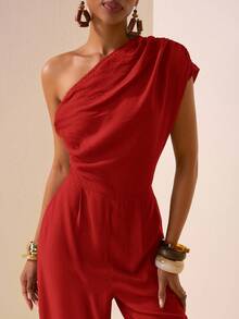 Zivah 2025 Spring/Summer New Style Music Festival, Easter, St. Patrick's Day, Western, Nomadic, Birthday Party, Graduation, Campus, Student Wear, Casual Outings, Versatile, Leisure, Cruise Travel, Beach, Sunbathing, Viral Online, Street Fashion, Elegant Asymmetric Texture Fabric Brown Belted Jumpsuit