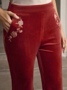 ZEYLAH Women's Elegant Embroidered Pants - Red - View 5