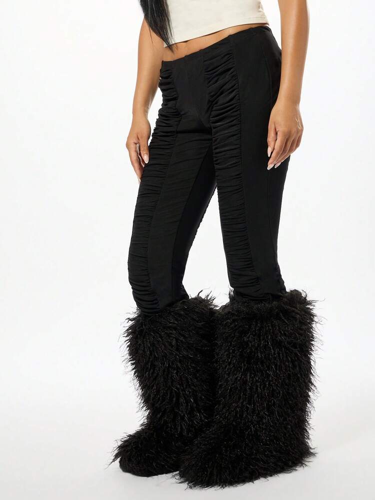 SUMWON WOMEN Ruched Low Rise Leggings With Textured Design