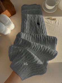 CovetEZ 女士休闲刺绣麻花针织裤，秋冬针织裤灰色裤子舒适阔腿裤 - 灰色 - 查看 6