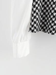 Franclia 秋季女式千鸟格印花长袖衬衫，时尚宽松收腰休闲衬衫