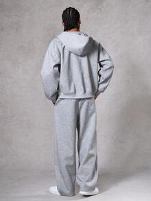 DAZY Gothic Pattern Embroidered Gray Cropped Hooded Sweatshirt Sweatshirt Set For Men, Autumn - Grey - View 2