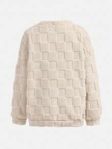 Girlism 少女杏色毛绒双面羊毛圆领宽松百搭休闲套头衫，秋冬 - 杏色 - 查看 2