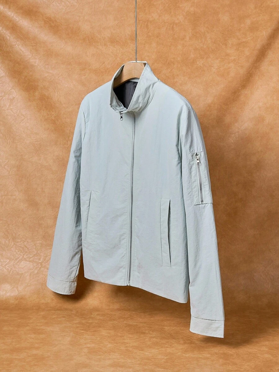 Manfinity Hypemode Men Street Style Mint Green Stand Collar Jacket, Fall