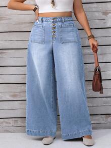 EMERY ROSE Jeans de pierna ancha lavados con ajuste relajado para tallas grandes - Lavado ligero - Ver 5