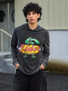 STONE DISTRICT Sudadera con capucha de manga larga con estampado de letras y dibujos animados desgastada y vintage para hombres, sudaderas gráficas, academia, otoño, sudadera de invierno