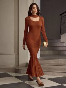 ZEYLAH Woll-Rollkragen Kleid mit taillierter Taille und Meerjungfrau-Saum, Herbst/Winter