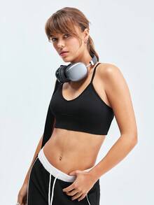 Áo ngực thể thao hở lưng không dây LOUNGEISTA 1 mảnh dệt kim liền mạch gợi cảm dành cho nữ - màu đen - Xem 9