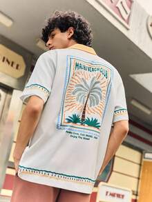 Open Phase STONE DISTRICT 2025 春夏男士热带棕榈树图案时尚短袖衬衫，数码印花上衣，纽扣衬衫，春夏款 - 彩色 - 查看 1