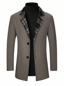 Manfinity Homme Men's Plaid Patchwork Long Sleeve Jacket, Fashionable For Autumn/Winter - Khaki - View 6