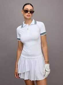 Activina Camisa polo esportiva feminina com gola polo e manga curta e contraste de cores - Branco - Ver 5