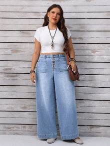 EMERY ROSE Jeans de pierna ancha lavados con ajuste relajado para tallas grandes - Lavado ligero - Ver 8