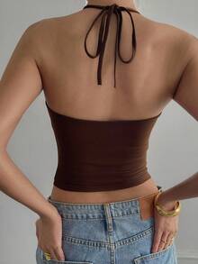 Livesso Women's Fitted Camisole, New Design, Autumn/Winter - Coffee Brown - View 3