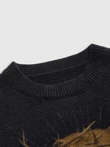 ROMWE MEN Street Life Maglione a girocollo da uomo con stampa di Gesù, abbigliamento casual alla moda, adatto per autunno e inverno, stile grunge