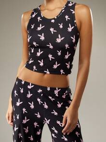 Missguided x Playboy Weihnachts-Ärmellose Bluse und weite Hose mit Hasen-Muster - Verschiedenfarbig - Übersicht 6