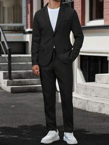Manfinity Mode Bộ vest đơn giản màu trơn: Áo khoác và quần dài tay, thời trang cho mùa hè trang phục nam sang trọng Quần áo nam Bộ vest nam Trang phục nam Trang phục trang trọng cho nam Quần áo nam - màu đen - Xem 5