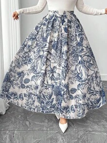 Elenzga 大码优雅纹理面料休闲百褶裙，适合毕业典礼、节日、情人节、音乐节、母亲节、万圣节、感恩节、复活节、国庆节、舞会、约会、派对、婚礼、户外活动、秋冬季 - 藏蓝色 - 查看 3