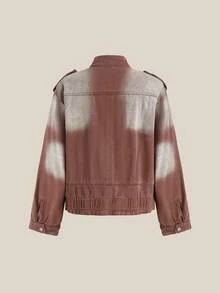 Easelle Women's Vintage Gradient Brown Denim Jacket,All Shades Of Brown,Autumn,Streetwear,Everyday Western Style Zipper Front Loose Drop Shoulder Outerwear - Brown - View 9
