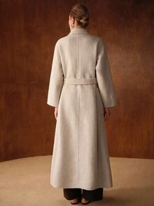 MOTF PREMIUM ABRIGO LARGO DE LANA CON CINTURÓN Y BOLSILLOS