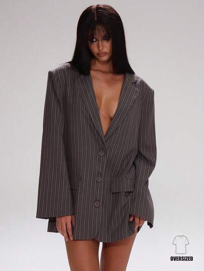 MUSERA Tailored Oversized Pinstripe Blazer Cute Teacher Back To School Casual Work Streetwear Sporty Work Wear Corporate Run Winter Party Elegant Spring