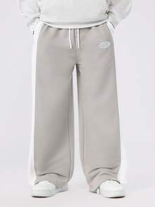 SUMWON 阔腿运动裤 抽绳腰带 复古休闲运动裤 街头风 舒适百搭 秋冬日常时尚 抓绒裤 休闲裤 - 灰色 - 查看 4