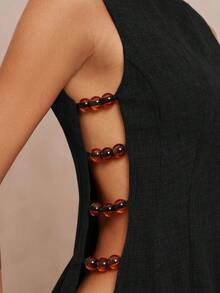 Lumalex Vestido mini de línea A con escote de barco sin mangas y cintura calada con cuentas para mujeres - Negro - Ver 6