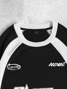 Manfinity Roghcode Plus Size Men's Letter Print Contrast Color Round Neck Raglan Long Sleeve Pullover Sweatshirt, Long Sleeve Jersey, Racing Sweatshirt - Multicolor - View 5