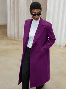 Aveloria Modichic Abrigo de lana de doble botonadura con solapa para damas - Morado - Ver 4