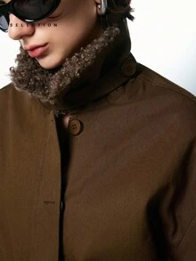 LYSMO 女士时尚休闲美亚德仿毛领夹棉大衣 - 橄欖綠 - 查看 9