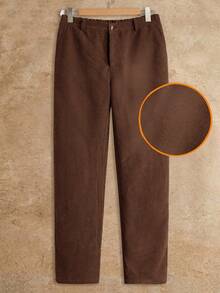 Calça de Corduroy Tecida Masculina, Para o Outono - Café - Visão 3