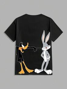 Looney Tunes X Manfinity Manfinity Joysei Men's Casual Cartoon Pattern Round Neck Short Sleeve T-Shirt, Summer