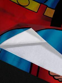 SUPERMAN X SHEIN 男士休闲人体印花圆领短袖T恤，夏季 - 白色 - 查看 5