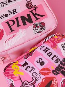 Mean Girls | SHEIN 1 件/套卡通图案印花涤纶储物袋，可用作女性卫生用品、数码设备、小物品储物袋，“太棒了，星期三我们穿粉色”