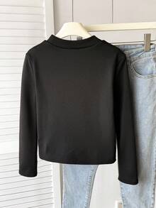 SHEIN 少女保暖内衬高领修身长袖T恤，柔软舒适，百搭黑色保暖内衣，秋冬季穿着